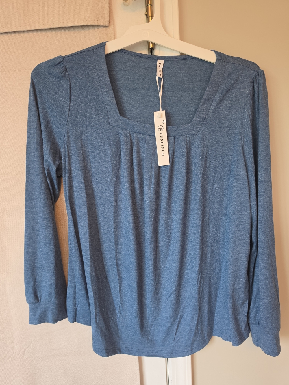 NWT Square-Neck Long Sleeve Top in Heather Blue